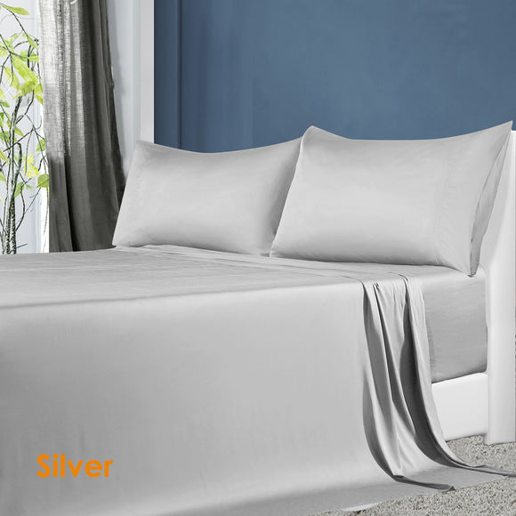 Softouch 100% Natural Premium Bamboo Sheet Sets Pillowcases Flat Fitted Sheet All Size Silver