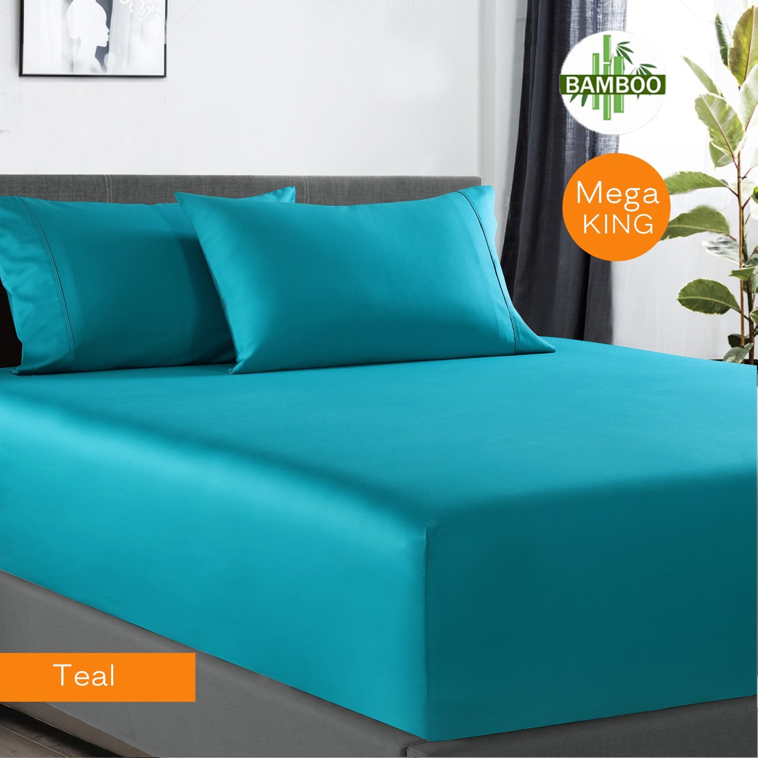 400 Thread Count Bamboo Cotton 1 Fitted Sheet with 2 Pillowcases Teal