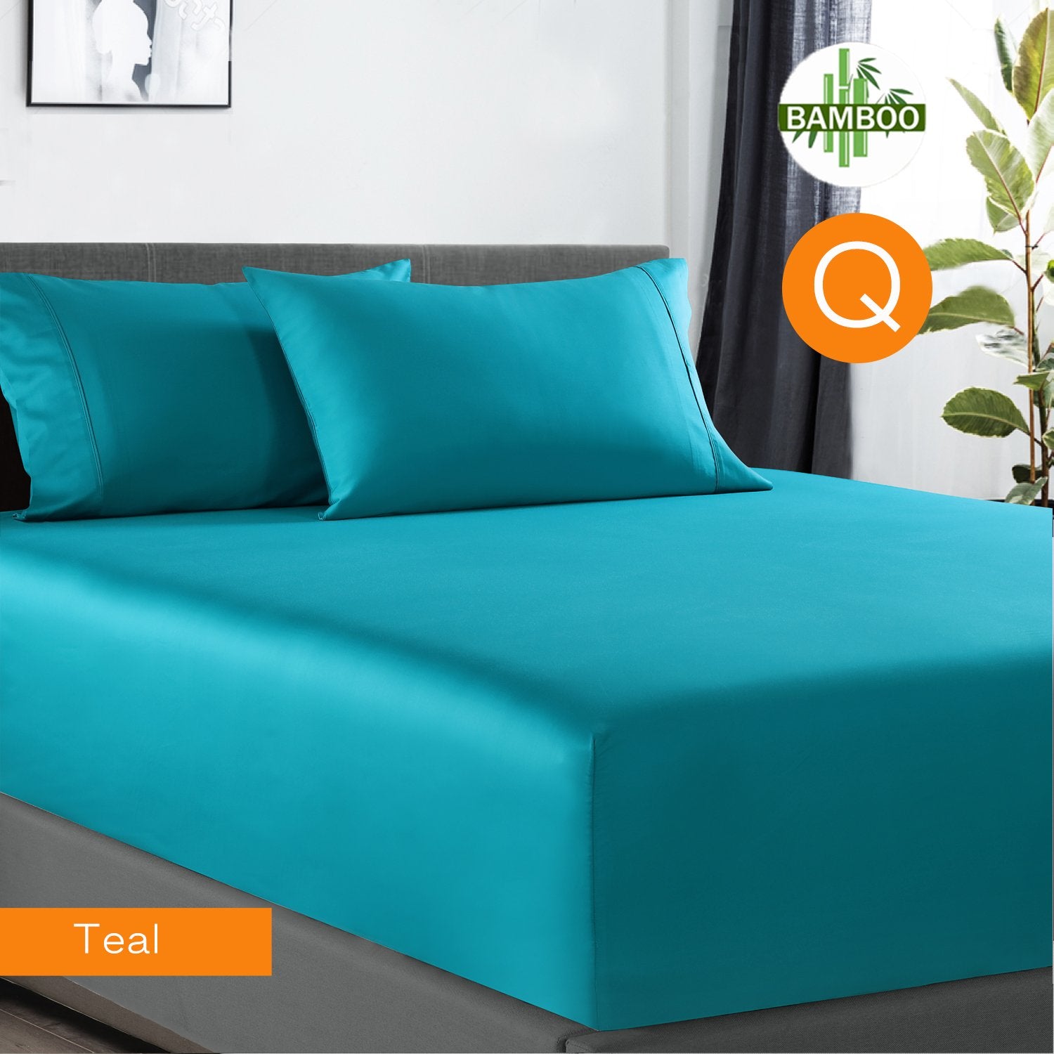 400 Thread Count Bamboo Cotton 1 Fitted Sheet with 2 Pillowcases Teal