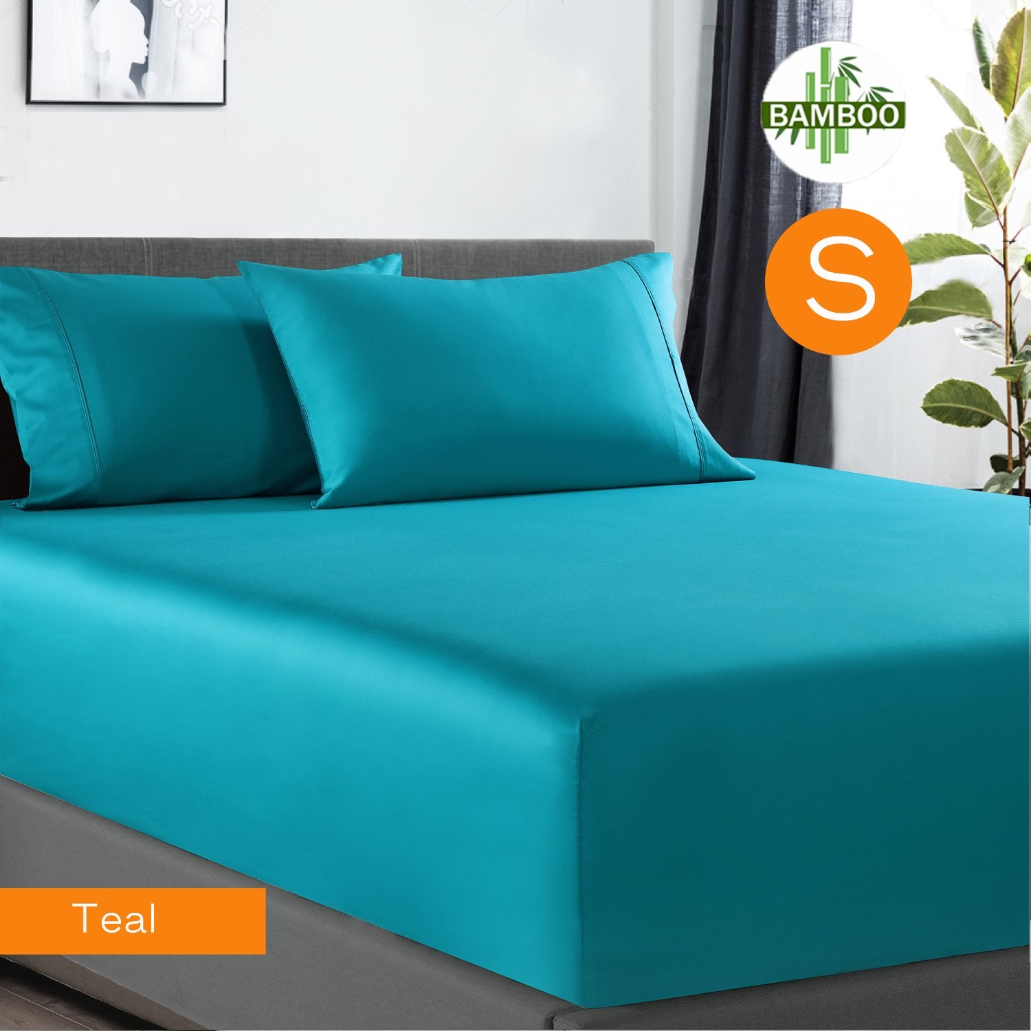 400 Thread Count Bamboo Cotton 1 Fitted Sheet with 2 Pillowcases Teal