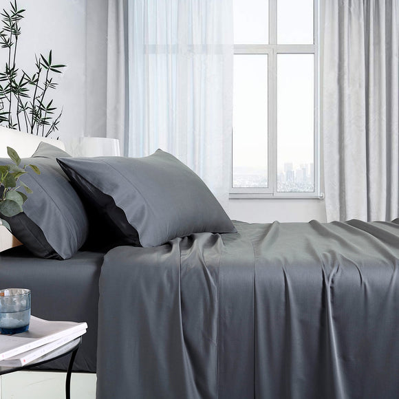 1000TC Luxurious Bamboo Cotton Sheet Sets Fitted Flat Sheet Pillowcases All Size Charcoal