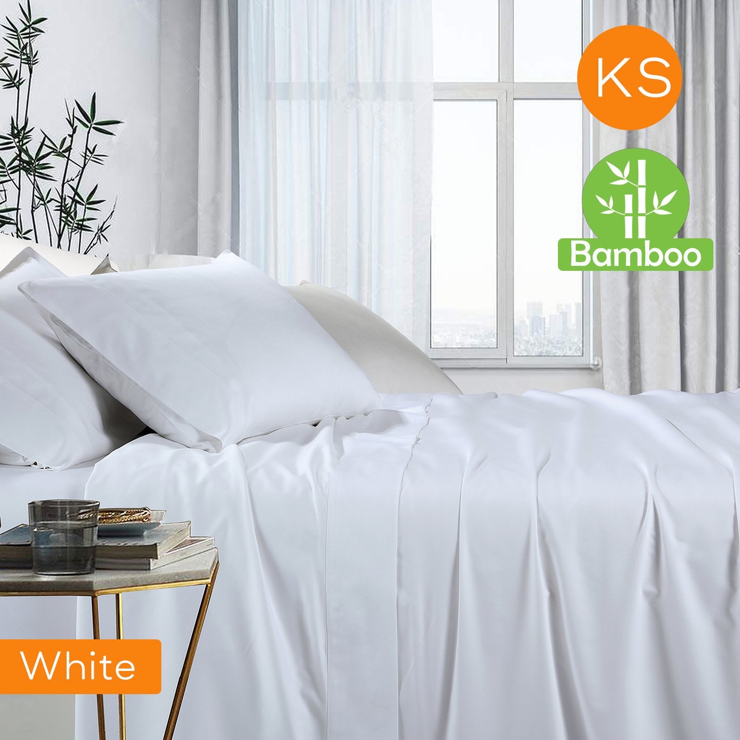 1000TC Luxurious Bamboo Cotton Sheet Sets Fitted Flat Sheet Pillowcases All Size White
