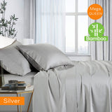 1000TC Luxurious Bamboo Cotton Sheet Sets Fitted Flat Sheet Pillowcases All Size Silver