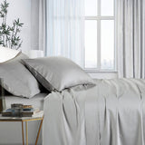 1000TC Luxurious Bamboo Cotton Sheet Sets Fitted Flat Sheet Pillowcases All Size Silver