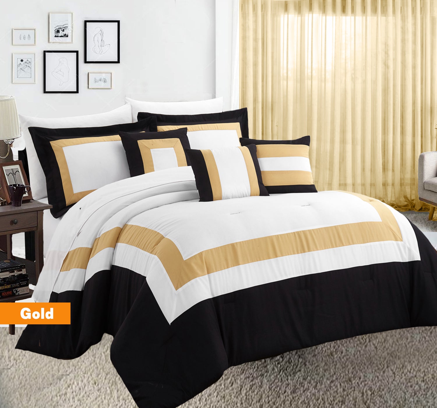 Home Fashion 10 Piece Soft Bed Comforter and Sheet Sets Bedspread Cushions Pillowcase Set