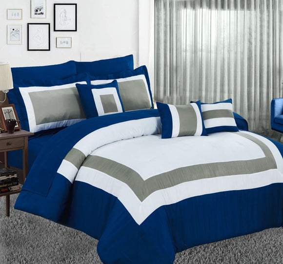 Home Fashion 10 Piece Soft Bed Comforter and Sheet Sets Bedspread Cushions Pillowcase Set Navy