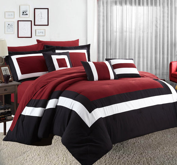 Home Fashion 10 Piece Soft Bed Comforter and Sheet Sets Bedspread Cushions Pillowcase Set Red
