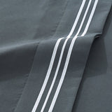 Soft Microfibre Embroidered Stripe Sheet Set Charcoal Pillowcase White Stripe