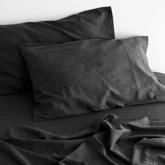 Amor Luxurious Linen Cotton Sheet Sets Flat Fitted Sheet Pillowcases Charcoal