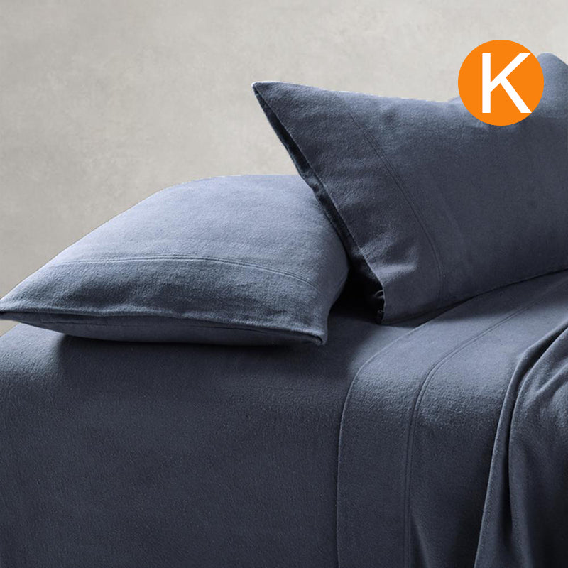 Amor 100% Premium Cotton Flannelette 1 Fitted Sheet and Pillowcases Set Charcoal