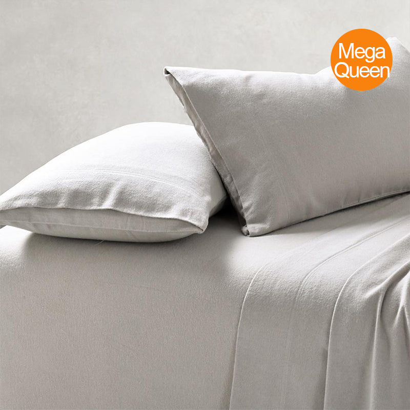 Amor 100% Premium Cotton Flannelette 1 Fitted Sheet and Pillowcases Set Sand