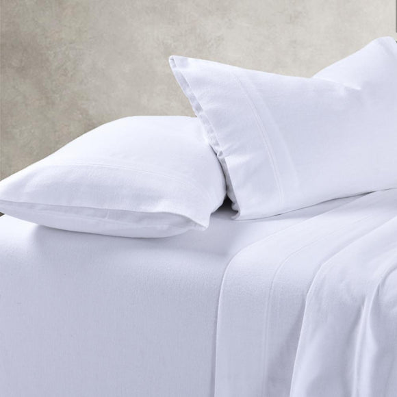 Amor 100% Premium Cotton Flannelette 1 Fitted Sheet and Pillowcases Set White