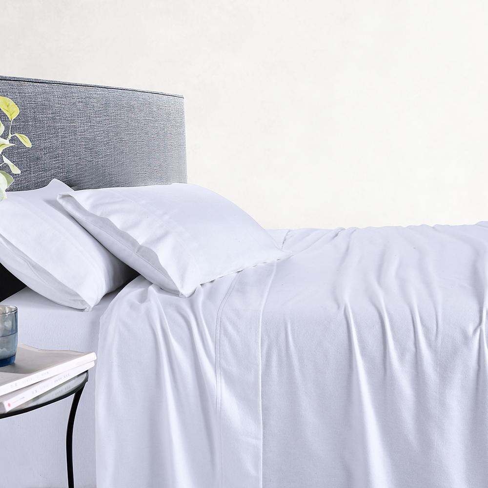 Amor 100% Cotton Thermal Soft Flannelette Sheet Set 170GSM White