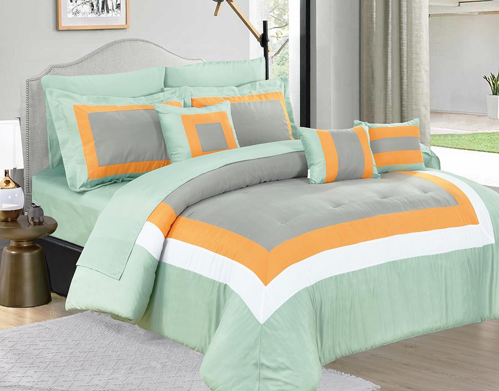 Home Fashion 10 Piece Soft Bed Comforter and Sheet Sets Bedspread Cushions Pillowcase Set Green