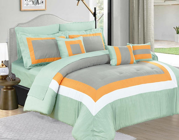 Home Fashion 10 Piece Soft Bed Comforter and Sheet Sets Bedspread Cushions Pillowcase Set Green