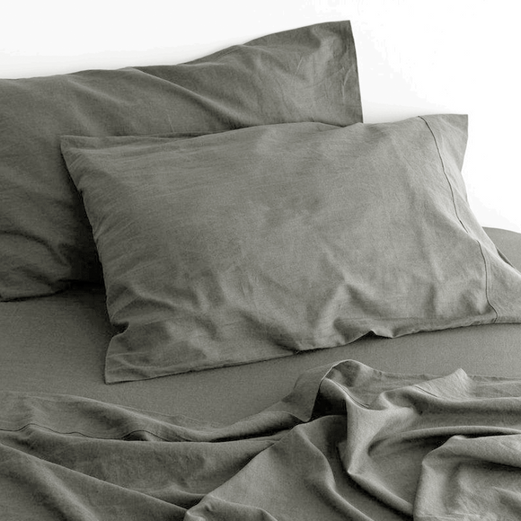 Amor Luxurious Linen Cotton Sheet Sets Flat Fitted Sheet Pillowcases Grey