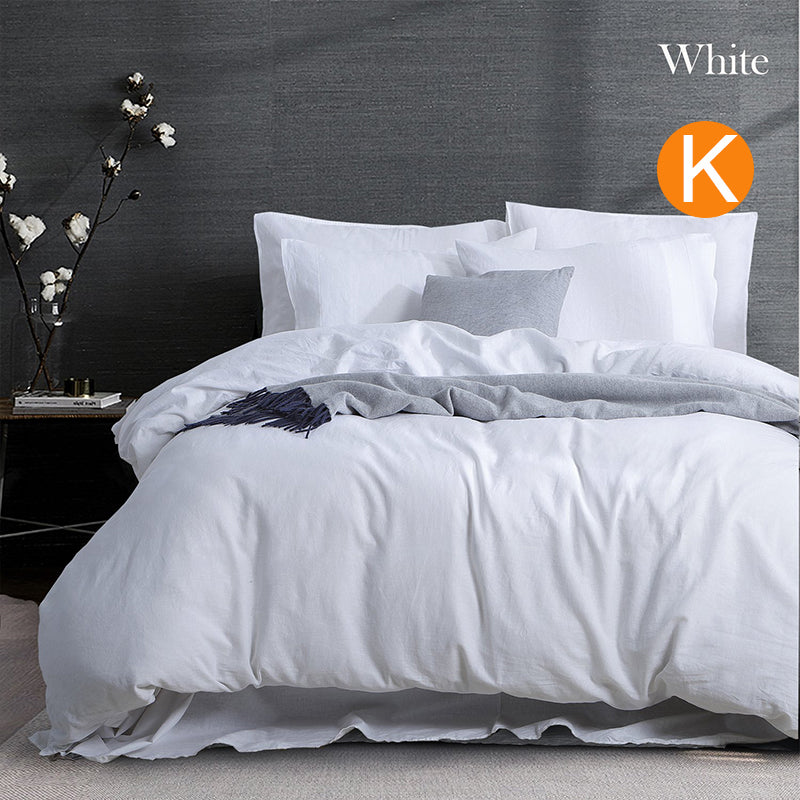 Luxurious Linen Cotton Quilt Cover Set Queen King White