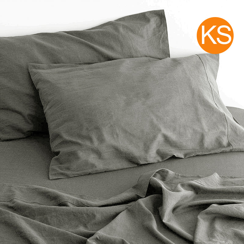 Amor Luxurious Linen Cotton Sheet Sets Flat Fitted Sheet Pillowcases Grey