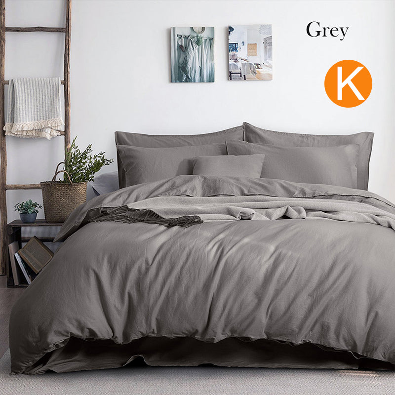 Luxurious Linen Cotton Quilt Cover Set Queen King Grey
