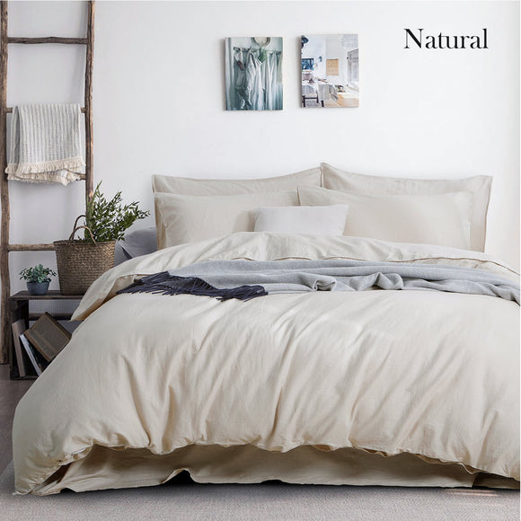 Luxurious Linen Cotton Quilt Cover Set Queen King Natural