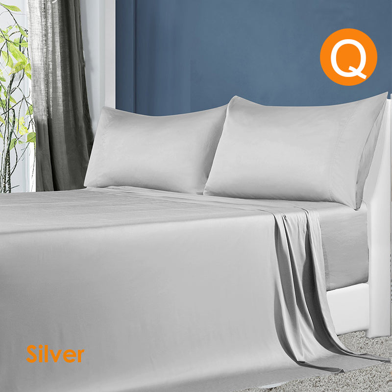 Softouch 100% Natural Premium Bamboo Sheet Sets Pillowcases Flat Fitted Sheet All Size Silver