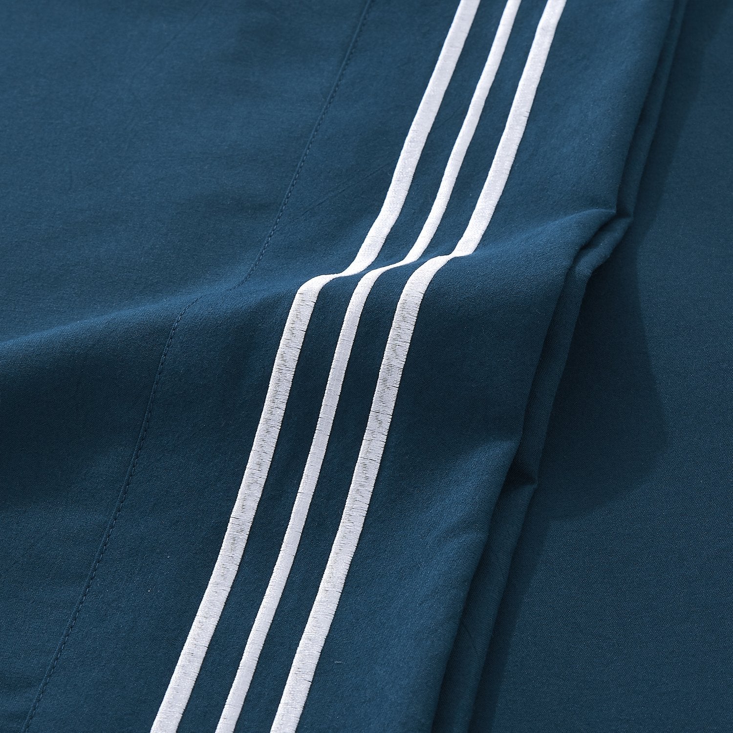 Soft Microfibre Embroidered Stripe Sheet Set Sailor Blue Pillowcase White Stripe