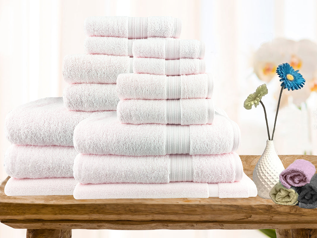 14 Piece Ultra-Light Cotton Bath Towel in Baby Pink