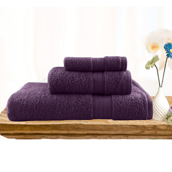 Softouch 3 PCS Ultra Light Quick Dry Premium Cotton Bath Towel Set 500GSM Aubergine