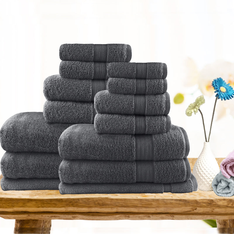14 Piece Ultra-Light Cotton Bath Towel in Charcoal