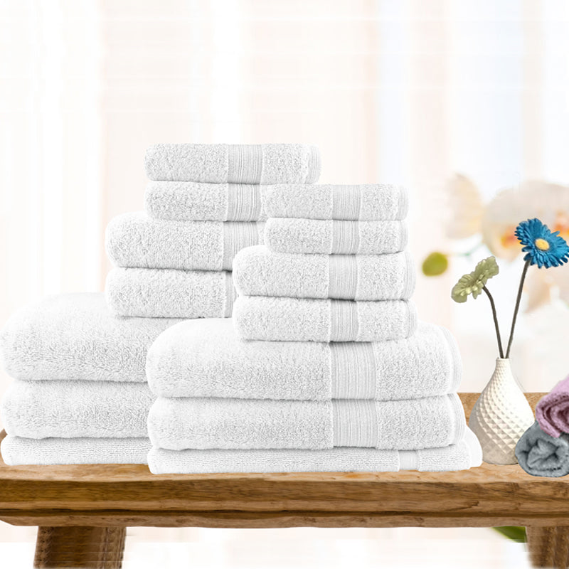 14 Piece Ultra-Light Cotton Bath Towel in White