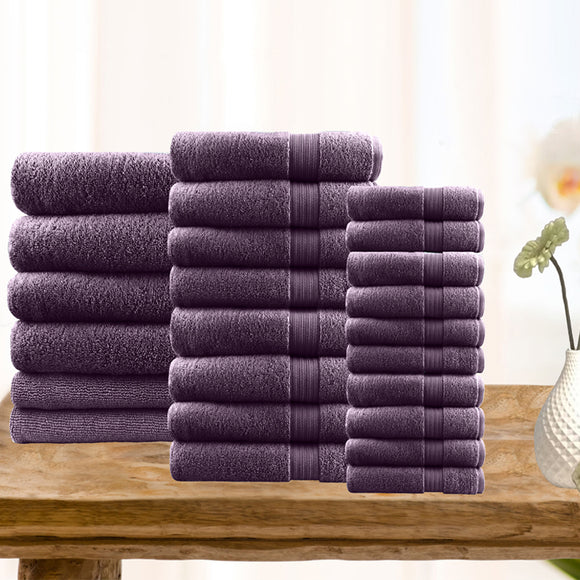 24 PCS Ultra Light Super Soft Cotton Bath Towel Sets Quick Dry Aubergine