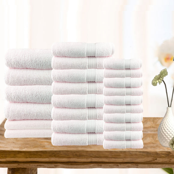 Softouch 24 PCS Ultra Light Super Soft Cotton Bath Towel Sets Quick Dry in Baby Pink