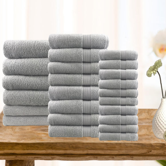 Softouch 24 PCS Ultra Light Quick Dry Premium Cotton Bath Towel Sets 500GSM Silver