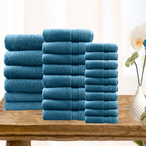 Softouch 24 PCS Ultra Light Quick Dry Premium Cotton Bath Towel Sets 500GSM Teal