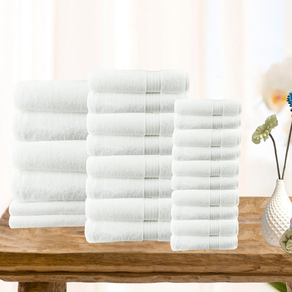 Softouch 24 PCS Ultra Light Quick Dry Premium Cotton Bath Towel Sets 500GSM White