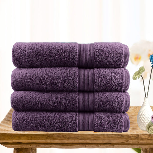 Softouch 4 PCS Ultra Light Quick Dry Premium Cotton Bath Towel Set 500GSM Aubergine
