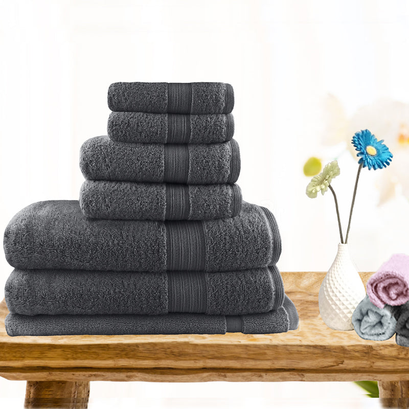 7 Piece Ultra-Light Cotton Bath Towel in Charcoal