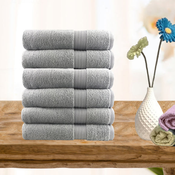 Softouch 6 Piece Ultra Light 500GSM Soft Cotton Hand Towel in Silver