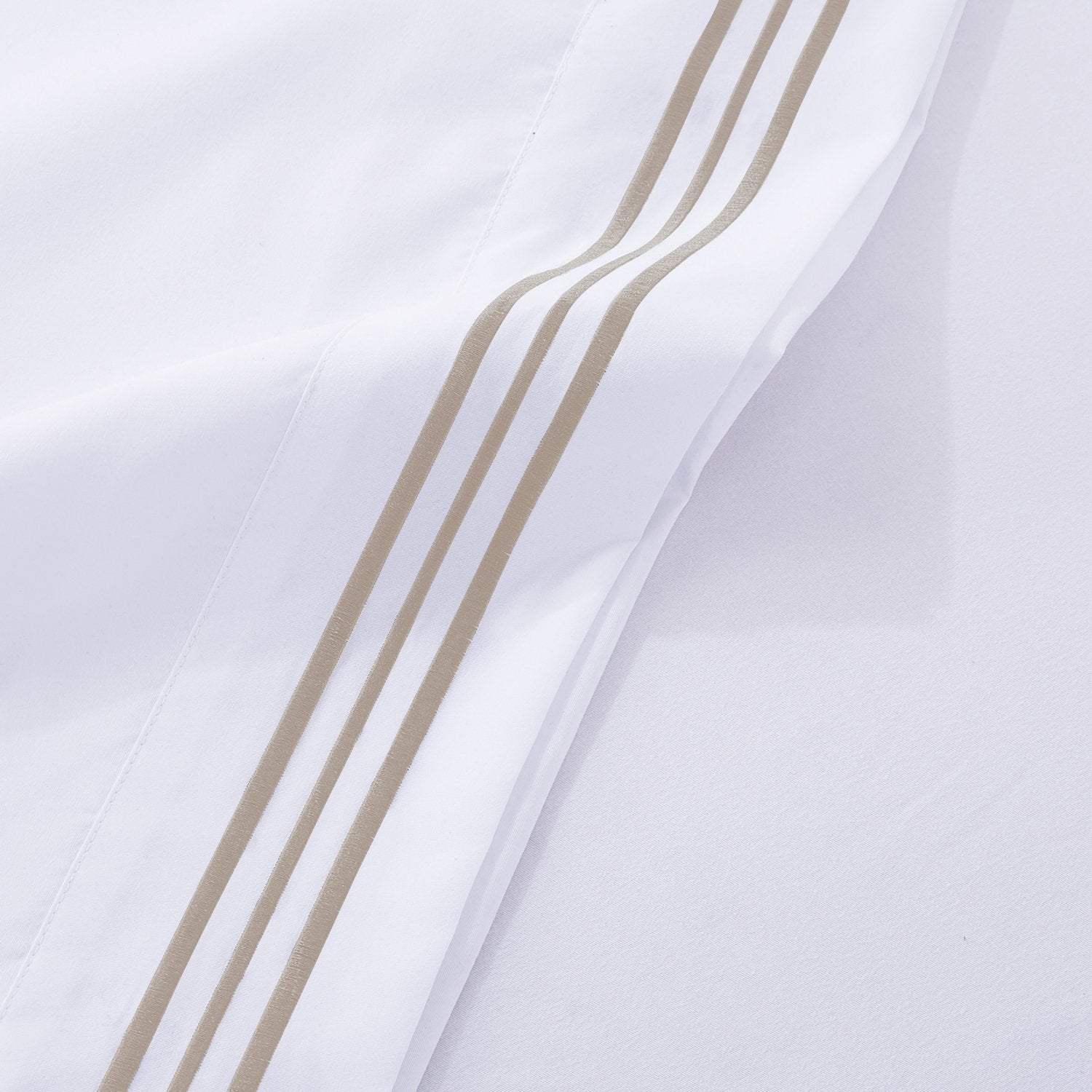 Soft Microfibre Embroidered Stripe Sheet Set White Sheet Taupe Stripe