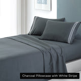 Soft Microfibre Embroidered Stripe Sheet Set