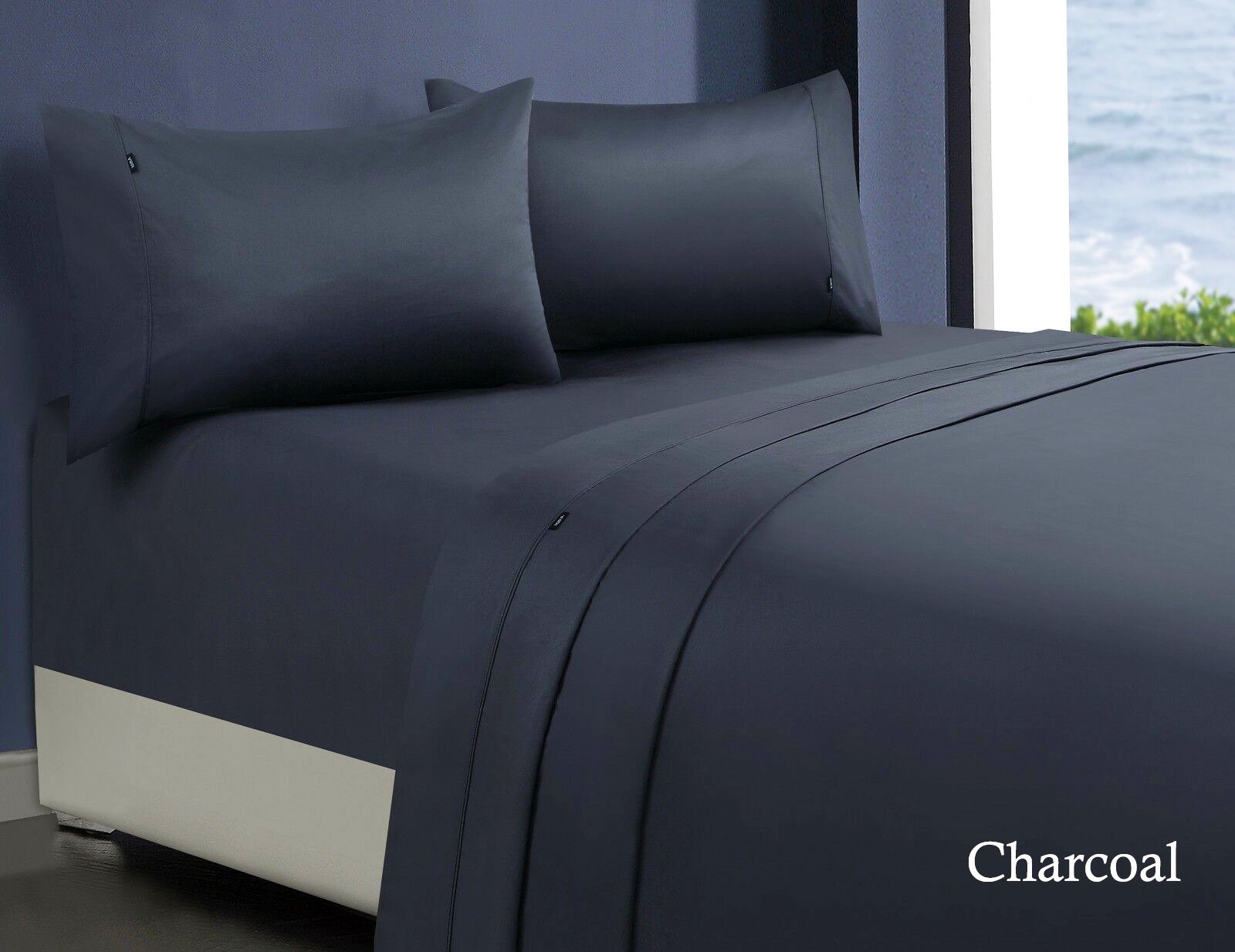 1000TC 100% Premium Egyptian Cotton Sheet Sets Fitted Flat Sheet Pillowcases All Size Charcoal