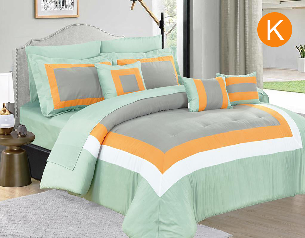 Home Fashion 10 Piece Soft Bed Comforter and Sheet Sets Bedspread Cushions Pillowcase Set Green