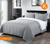 Home Fashion 3 PCS Soft Premium Bed Embossed Coverlet Queen King Silver
