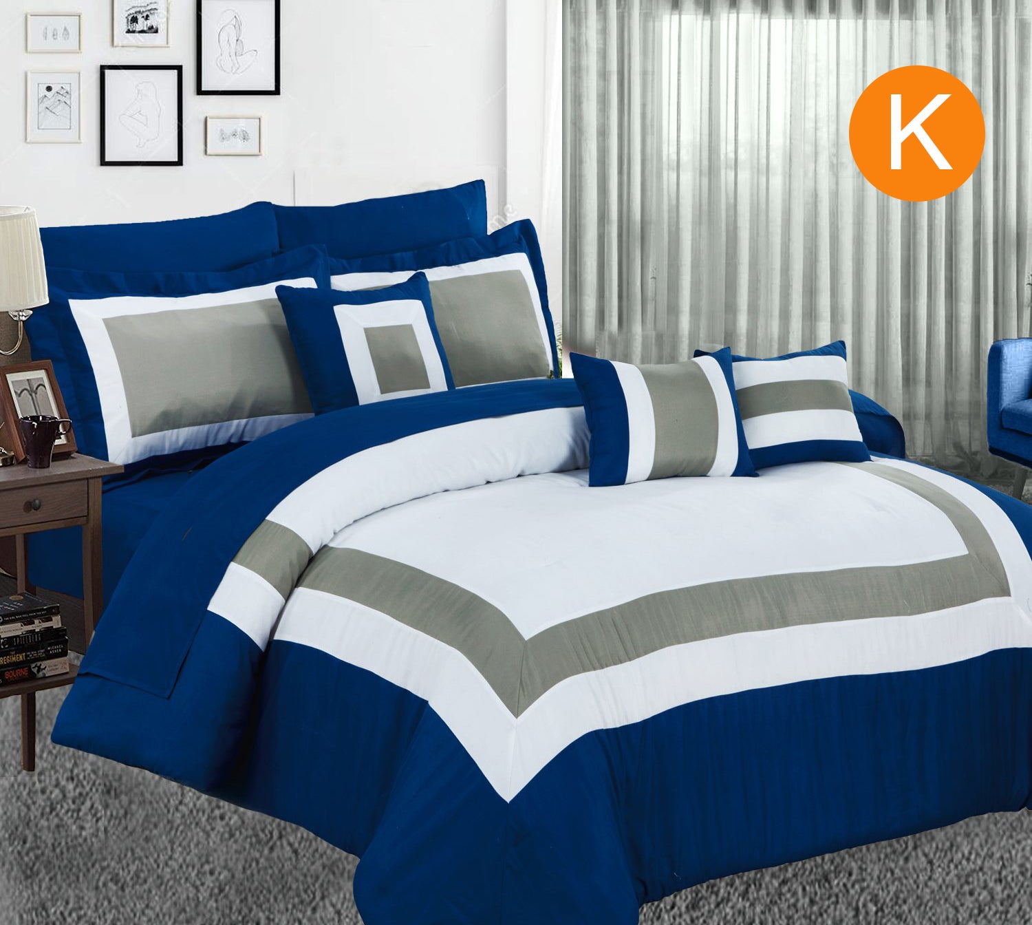 Home Fashion 10 Piece Soft Bed Comforter and Sheet Sets Bedspread Cushions Pillowcase Set Navy