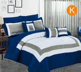 Home Fashion 10 Piece Soft Bed Comforter and Sheet Sets Bedspread Cushions Pillowcase Set Navy