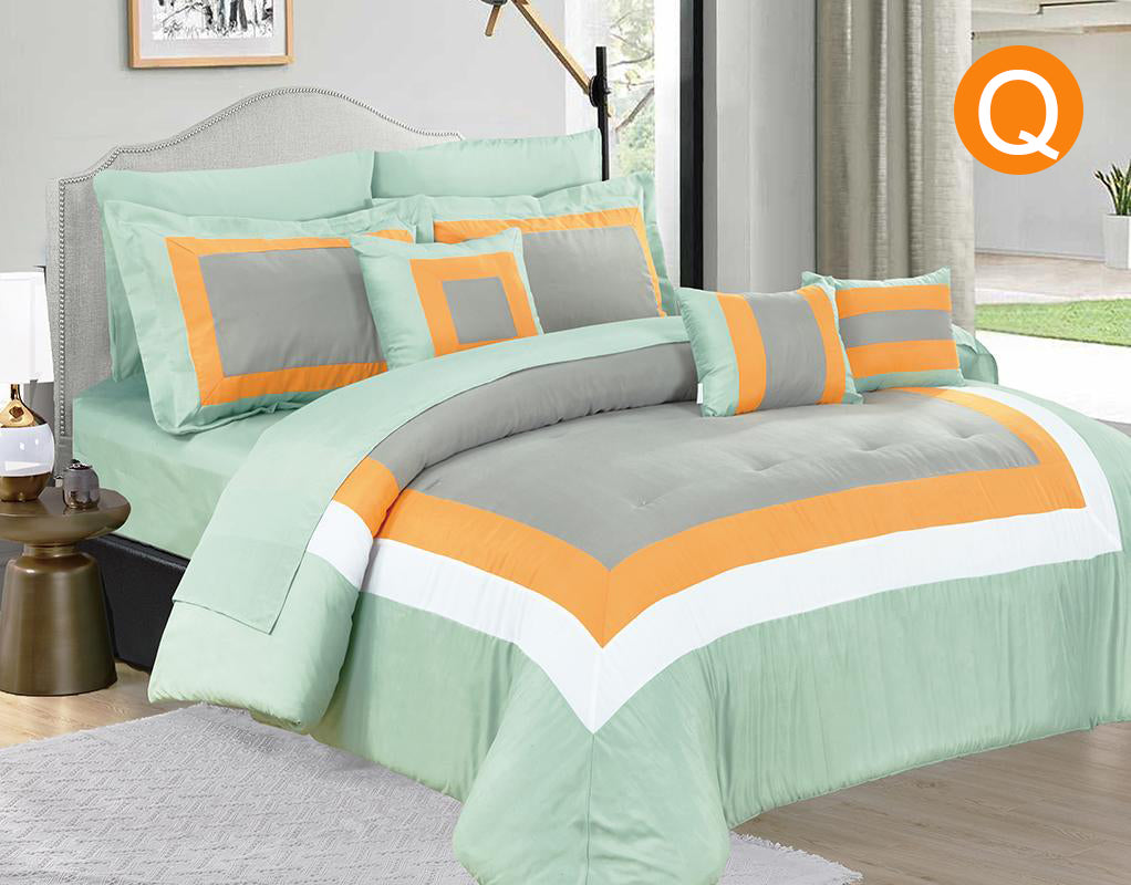 Home Fashion 10 Piece Soft Bed Comforter and Sheet Sets Bedspread Cushions Pillowcase Set Green