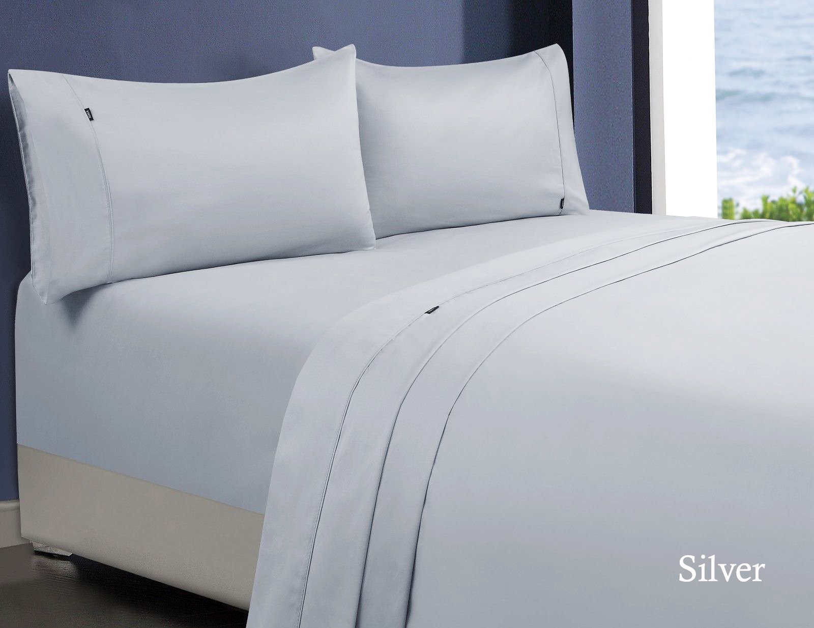 1000TC 100% Premium Egyptian Cotton Sheet Sets Fitted Flat Sheet Pillowcases All Size Silver