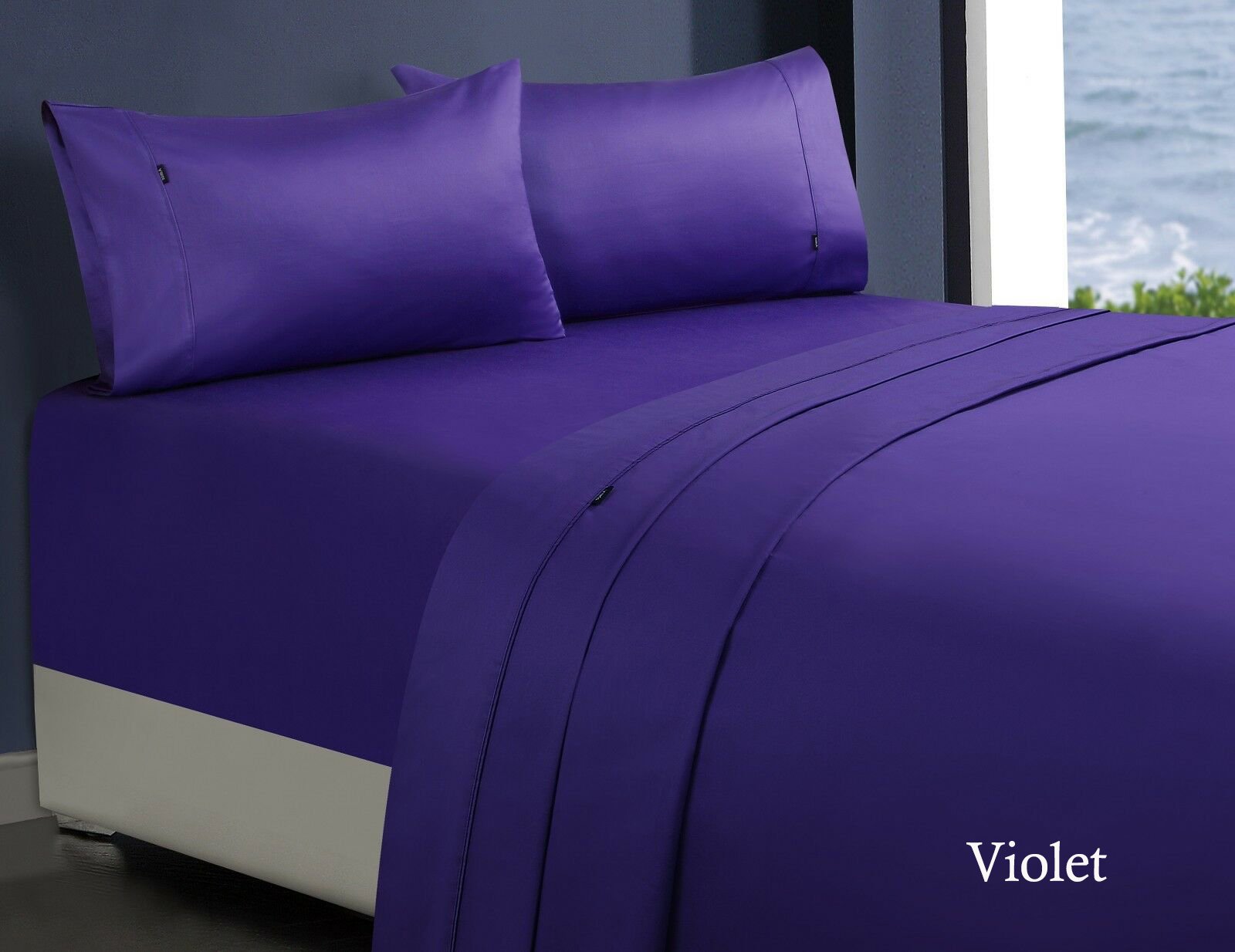 1000TC 100% Premium Egyptian Cotton Sheet Sets Fitted Flat Sheet Pillowcases All Size Violet