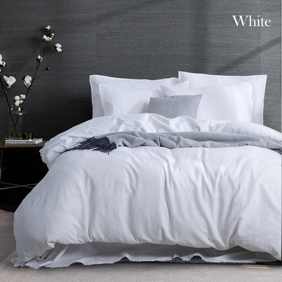Luxurious Linen Cotton Quilt Cover Set Queen King White